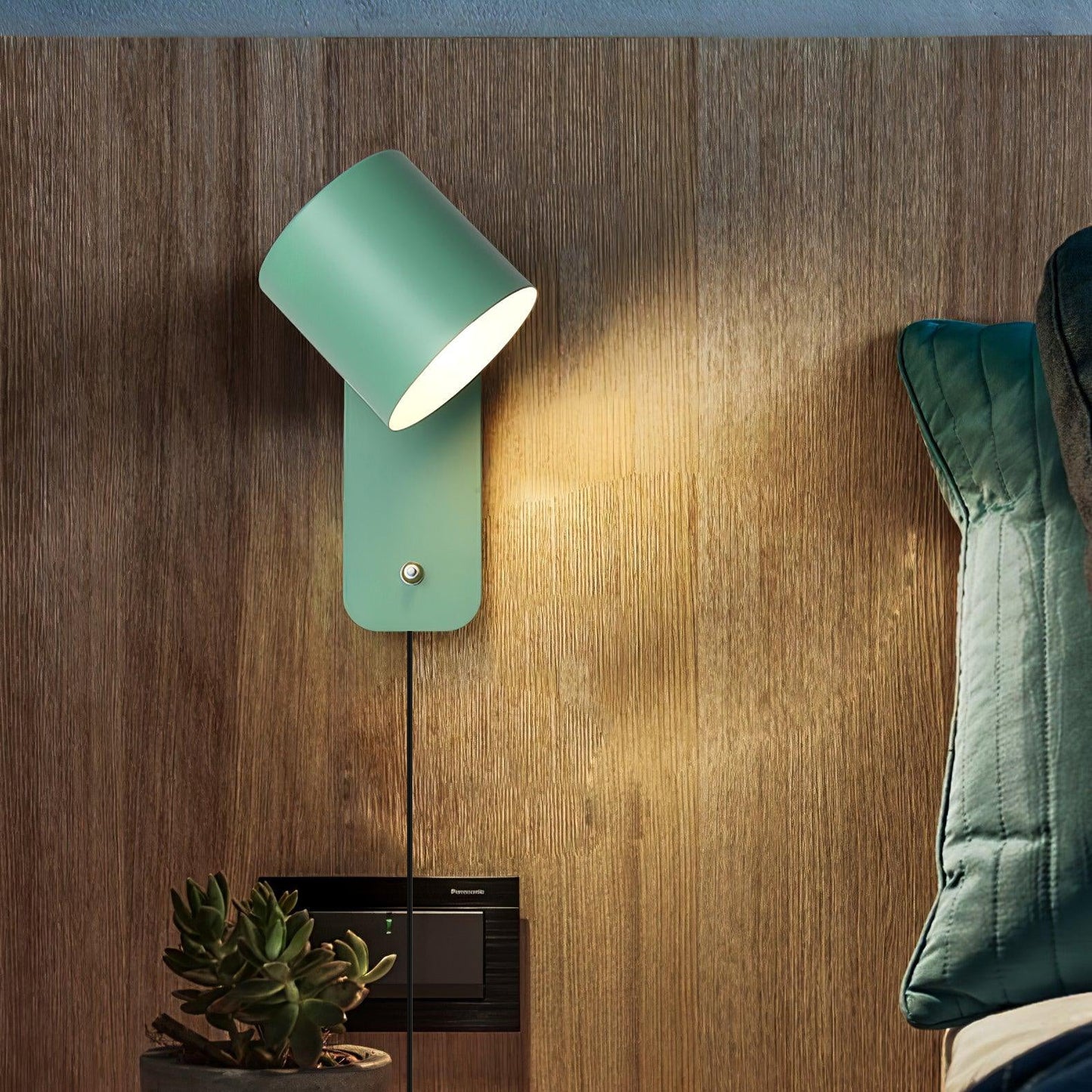 Rotatable Cylinder Plug-in Wall Lamp with Adjustable Brightness for Living Room & Bedroom Lighting