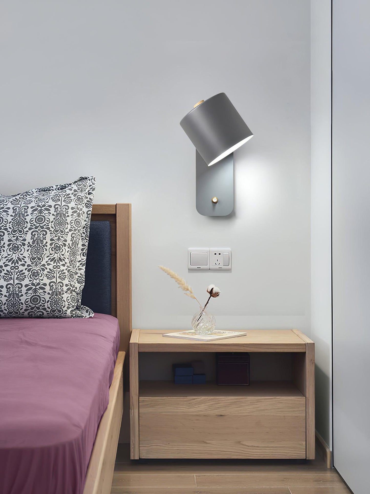 Rotatable Cylinder Plug-in Wall Lamp with Adjustable Brightness for Living Room & Bedroom Lighting