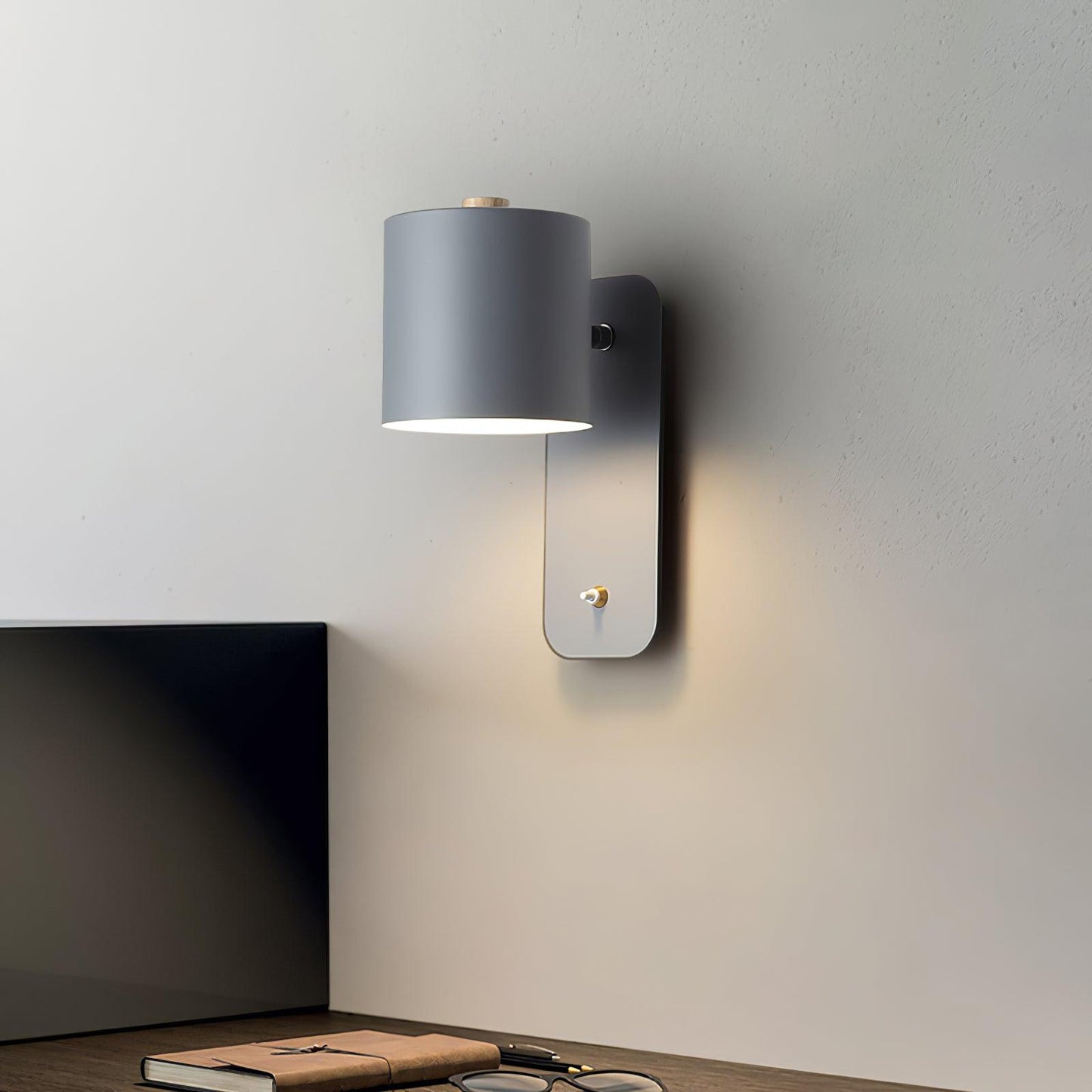 Rotatable Cylinder Plug-in Wall Lamp with Adjustable Brightness for Living Room & Bedroom Lighting