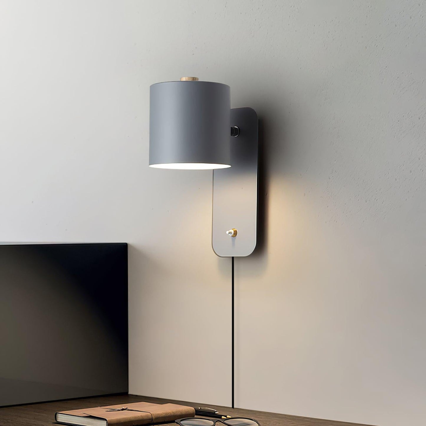 Rotatable Cylinder Plug-in Wall Lamp with Adjustable Brightness for Living Room & Bedroom Lighting