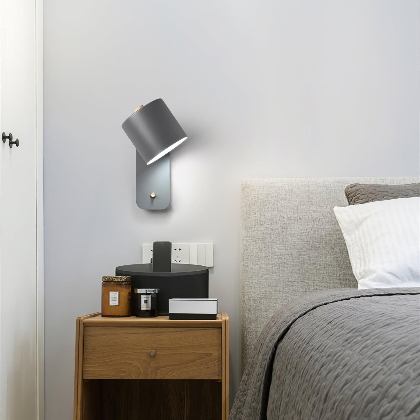 Rotatable Cylinder Plug-in Wall Lamp with Adjustable Brightness for Living Room & Bedroom Lighting