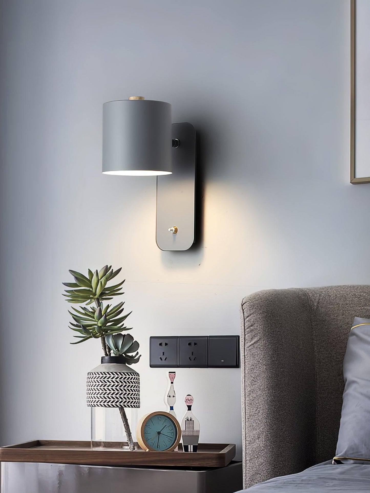Rotatable Cylinder Plug-in Wall Lamp with Adjustable Brightness for Living Room & Bedroom Lighting