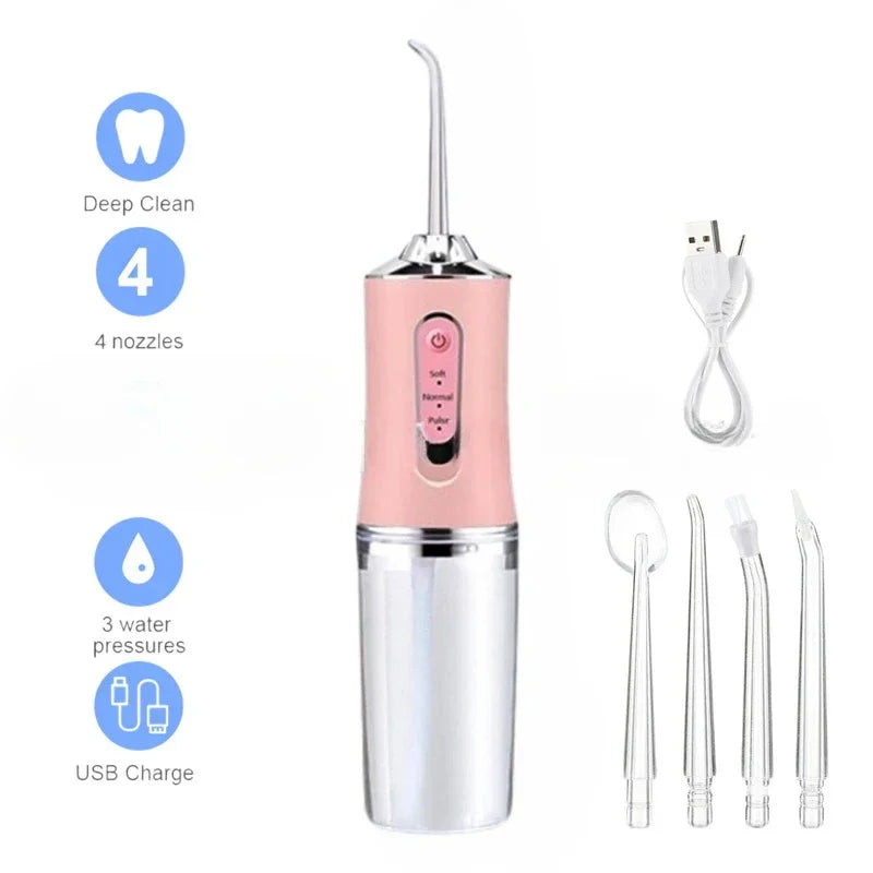 Portable Electric Water Flosser | USB Rechargeable Dental Floss, 4 Jet Tips & 220ml Tank for Effective Dental Care