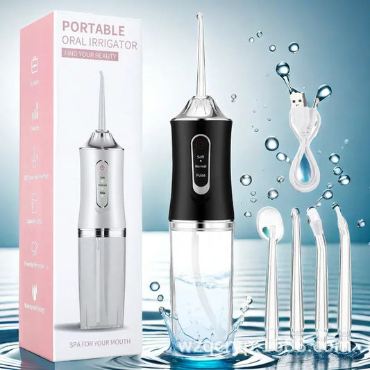 Portable Electric Water Flosser | USB Rechargeable Dental Floss, 4 Jet Tips & 220ml Tank for Effective Dental Care