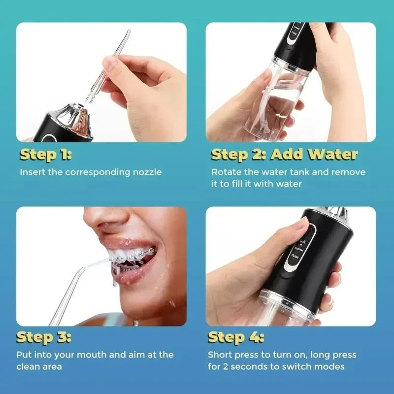 Portable Electric Water Flosser | USB Rechargeable Dental Floss, 4 Jet Tips & 220ml Tank for Effective Dental Care