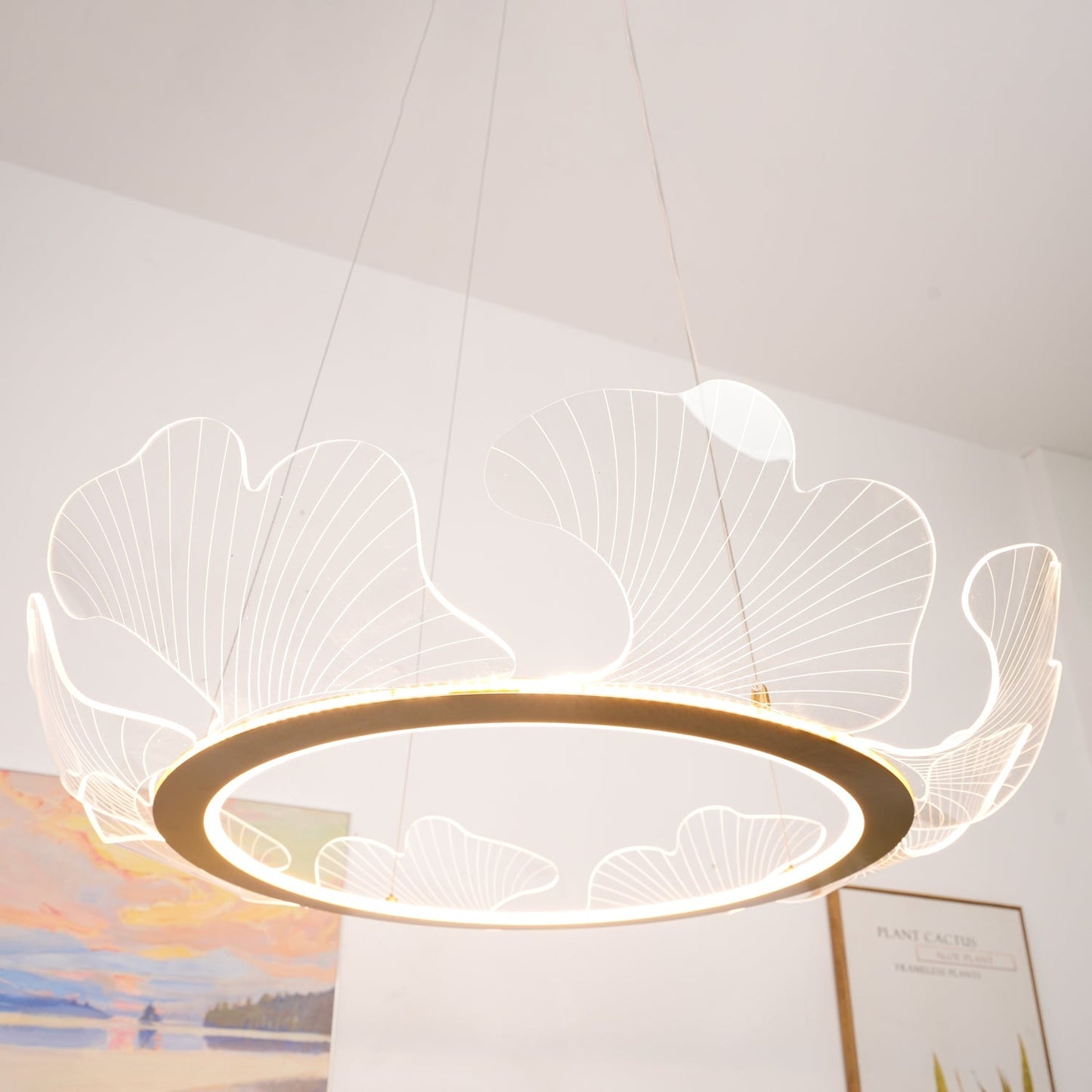 Leaf-Shaped LED Chandelier | Dimmable, Gold Finish & Ideal for Living Room or Office Spaces