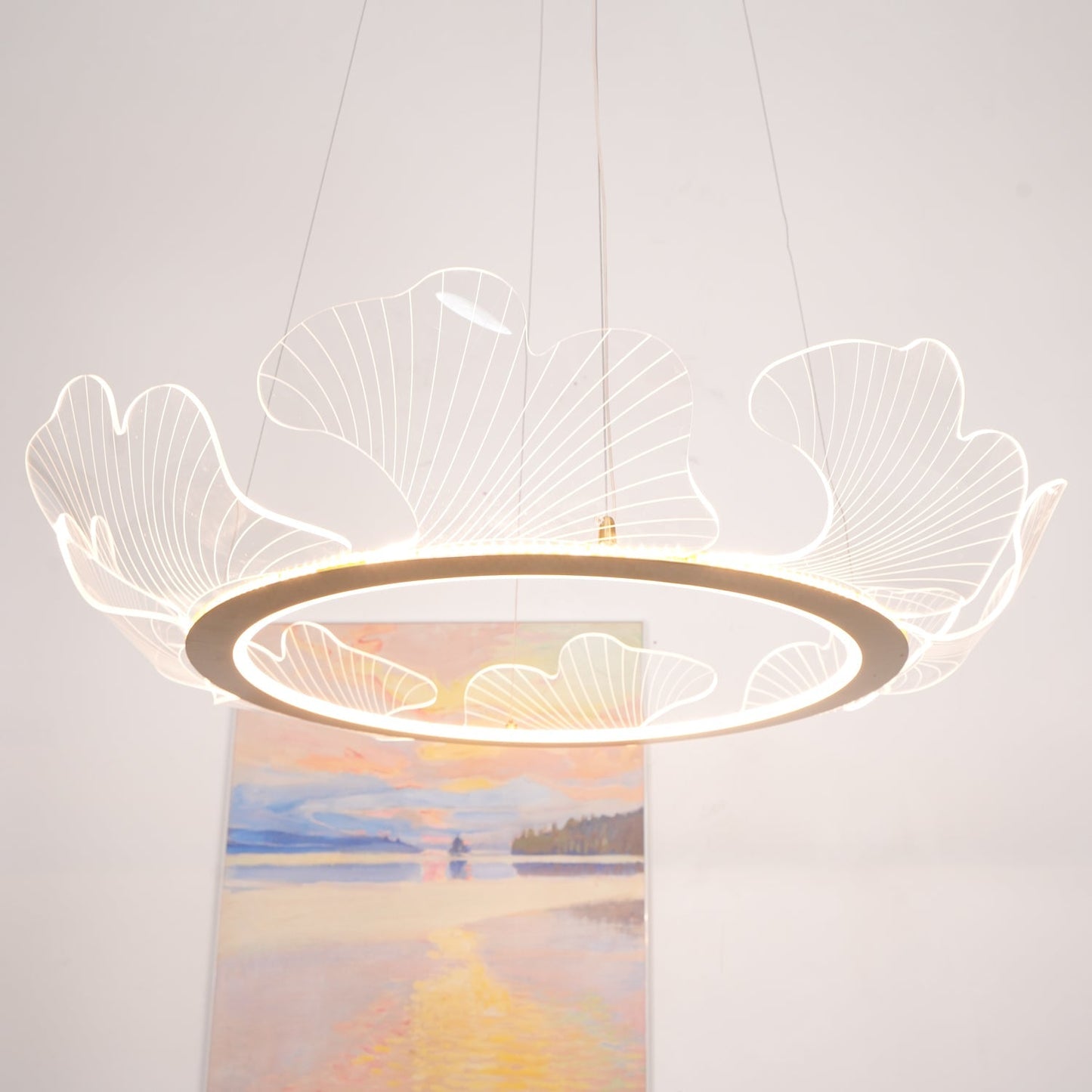 Leaf-Shaped LED Chandelier | Dimmable, Gold Finish & Ideal for Living Room or Office Spaces