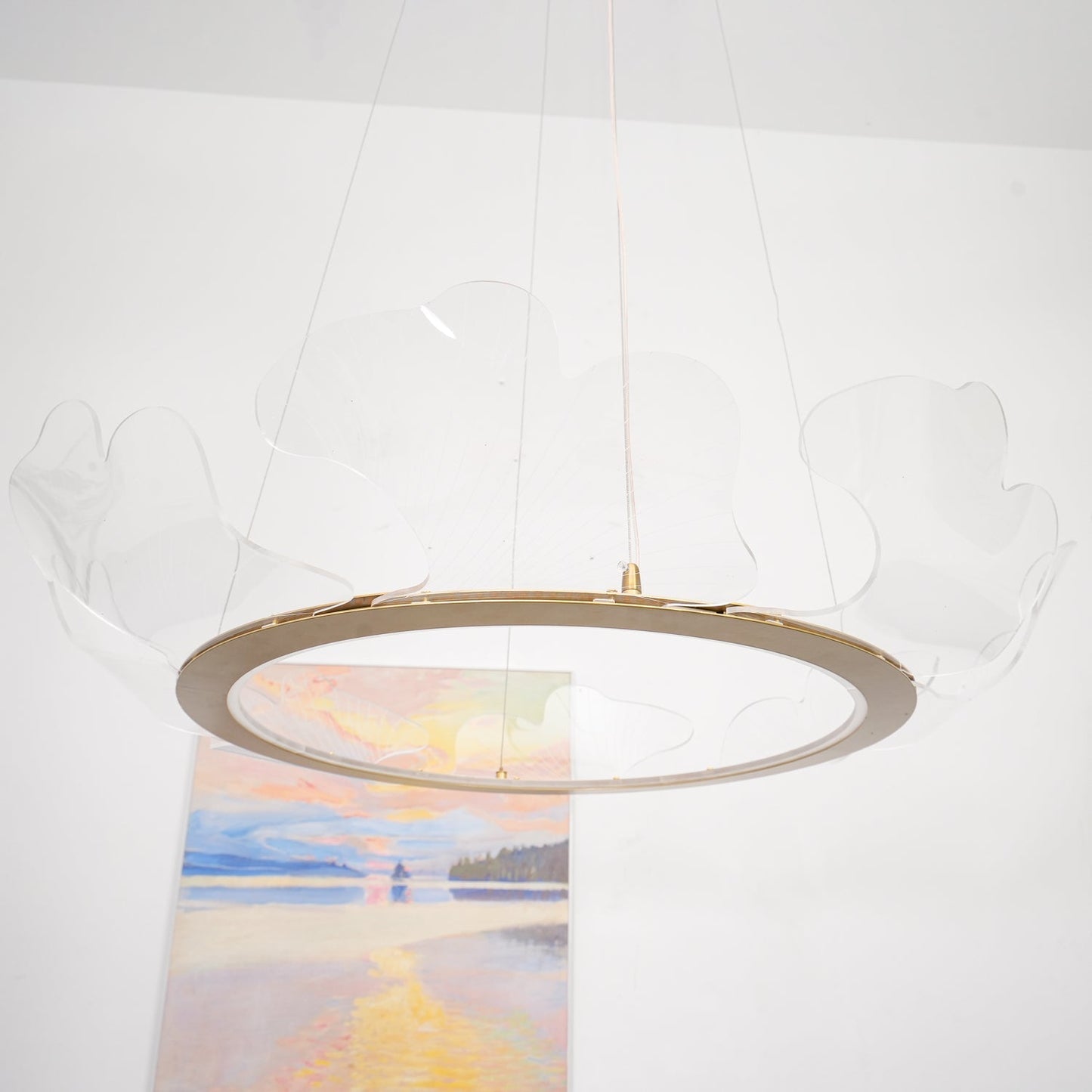 Leaf-Shaped LED Chandelier | Dimmable, Gold Finish & Ideal for Living Room or Office Spaces