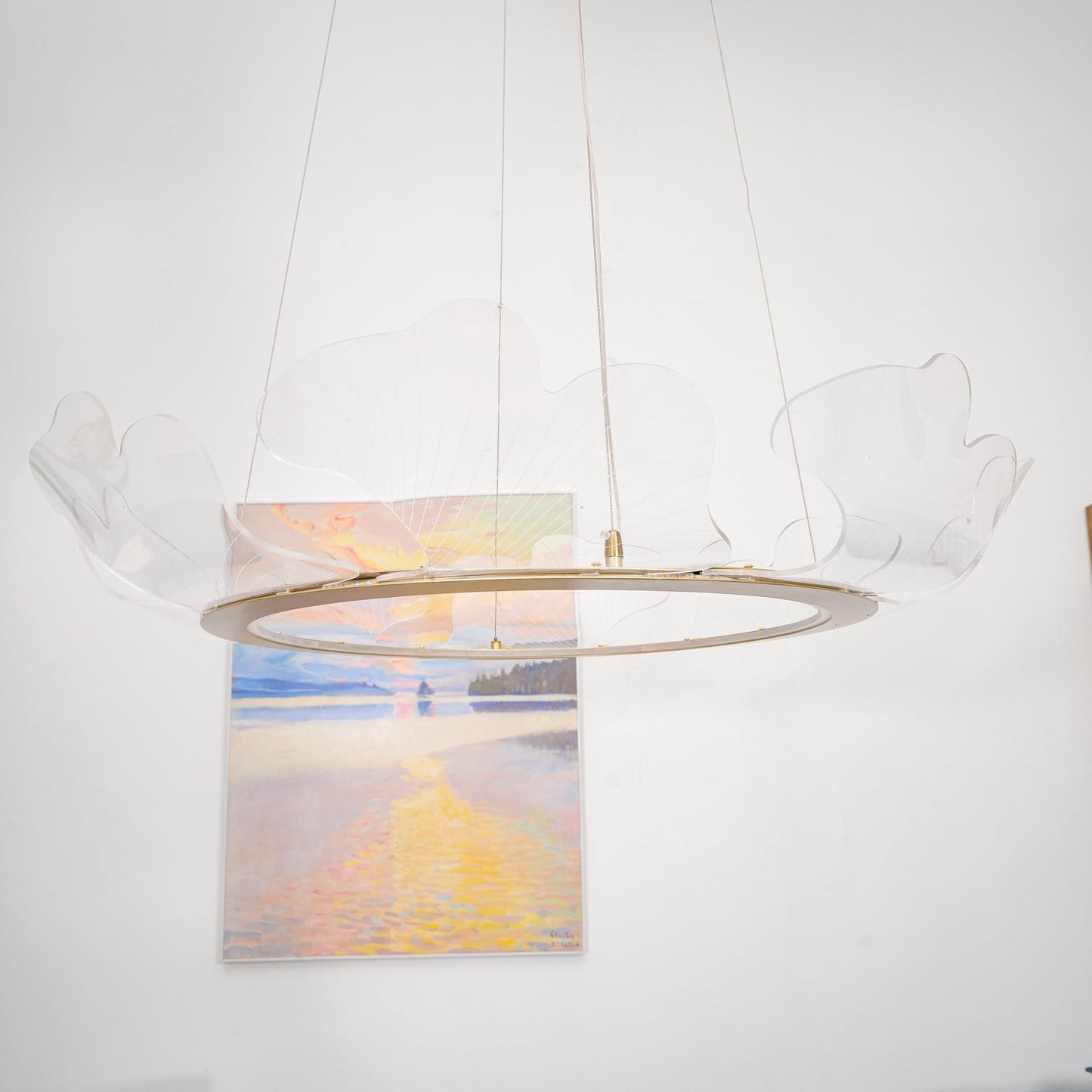 Leaf-Shaped LED Chandelier | Dimmable, Gold Finish & Ideal for Living Room or Office Spaces
