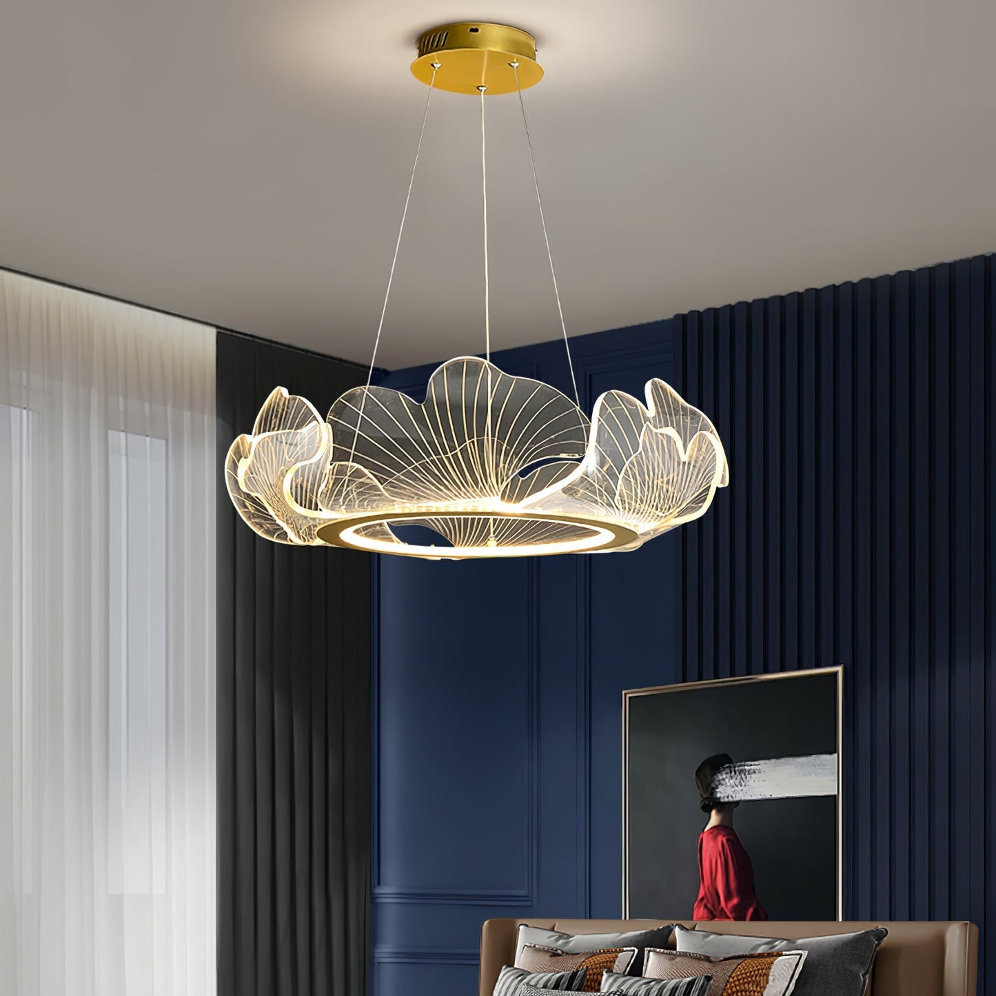 Leaf-Shaped LED Chandelier | Dimmable, Gold Finish & Ideal for Living Room or Office Spaces