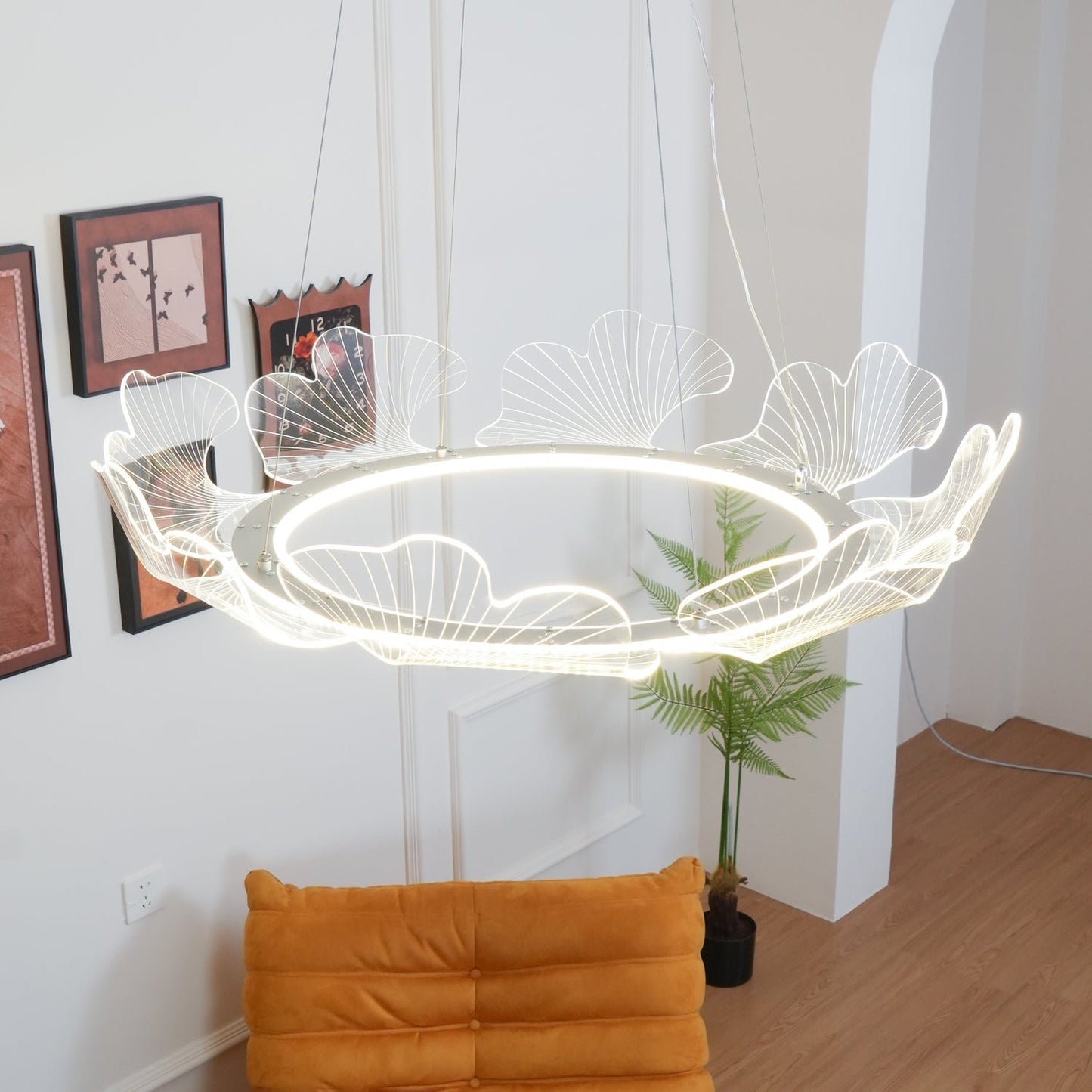 Leaf-Shaped LED Chandelier | Dimmable, Gold Finish & Ideal for Living Room or Office Spaces