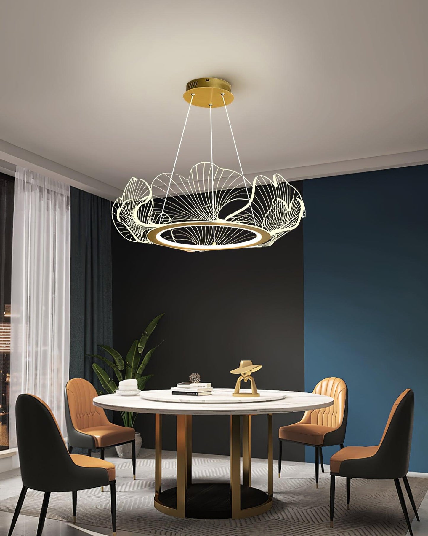 Leaf-Shaped LED Chandelier | Dimmable, Gold Finish & Ideal for Living Room or Office Spaces