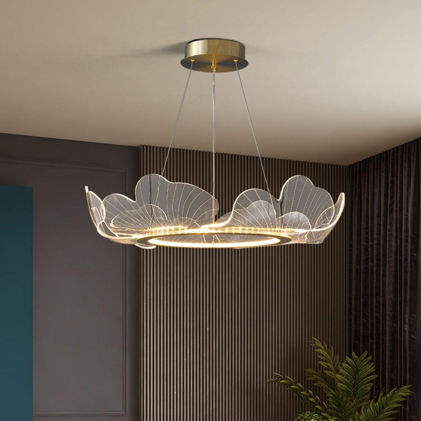 Leaf-Shaped LED Chandelier | Dimmable, Gold Finish & Ideal for Living Room or Office Spaces