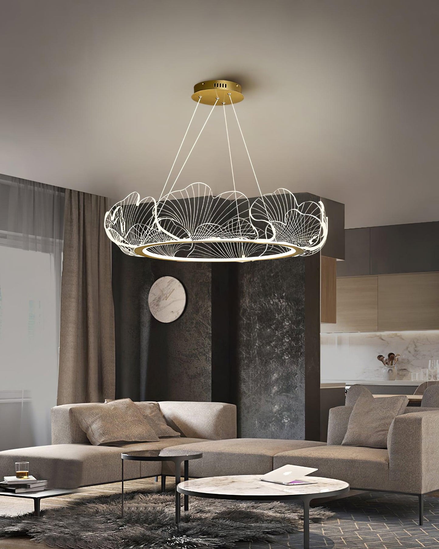 Leaf-Shaped LED Chandelier | Dimmable, Gold Finish & Ideal for Living Room or Office Spaces
