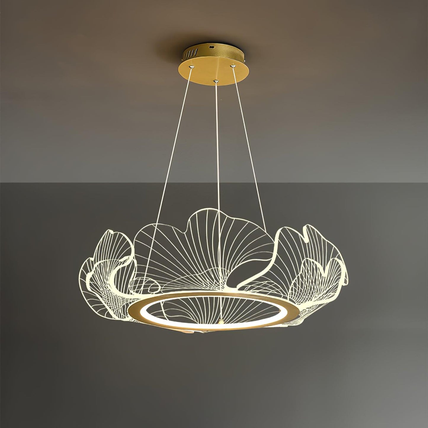 Leaf-Shaped LED Chandelier | Dimmable, Gold Finish & Ideal for Living Room or Office Spaces