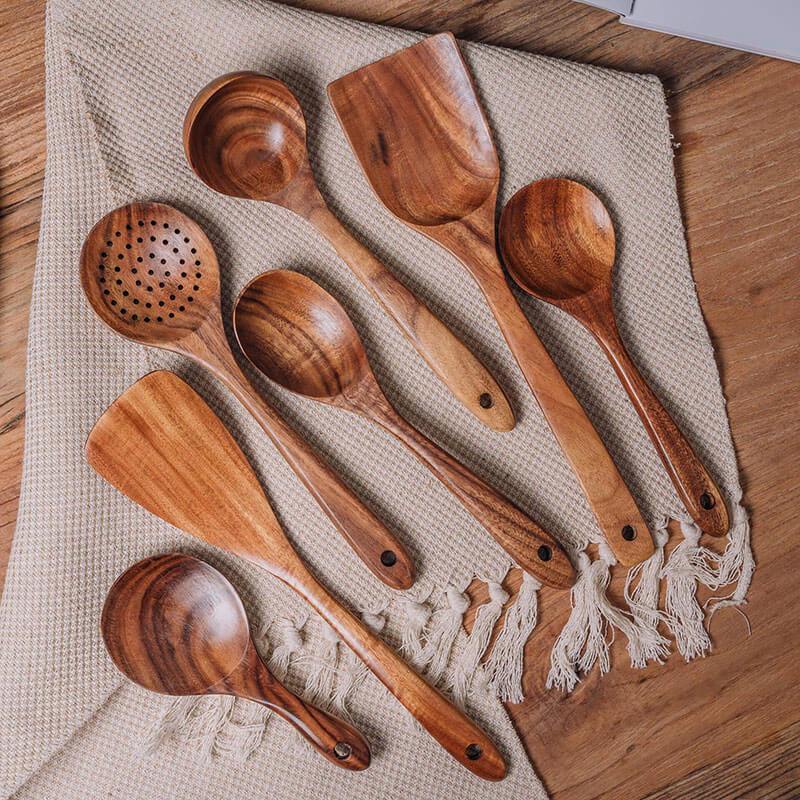 7-Piece Wooden Spoon Utensils | Wooden Kitchen Utensils & Cooking Utensils Set | Kitchen Utensil Set