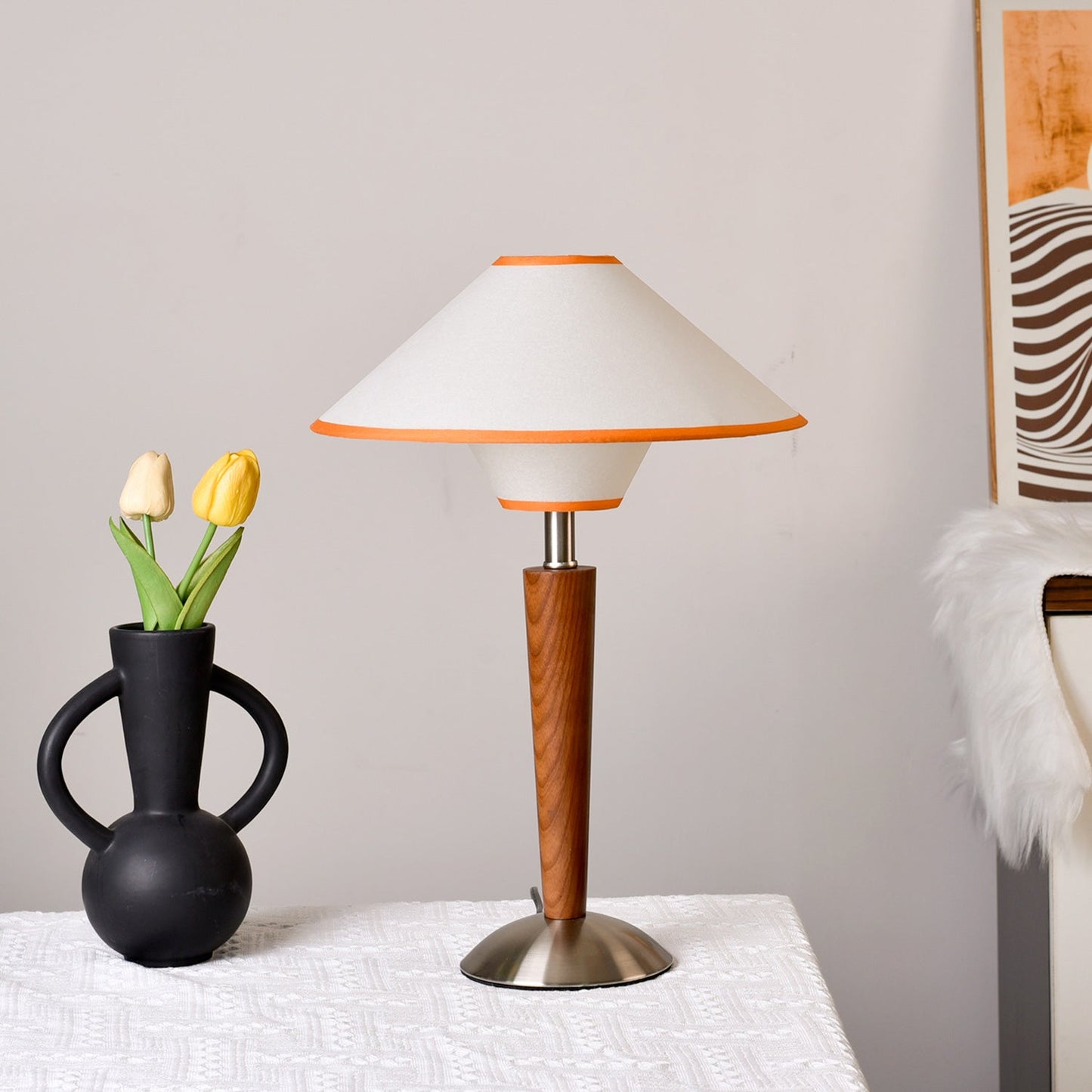 Wooden Table Lamp | Sleek Design with Fabric Shade & Ideal for Indoor Use in Modern Living Spaces