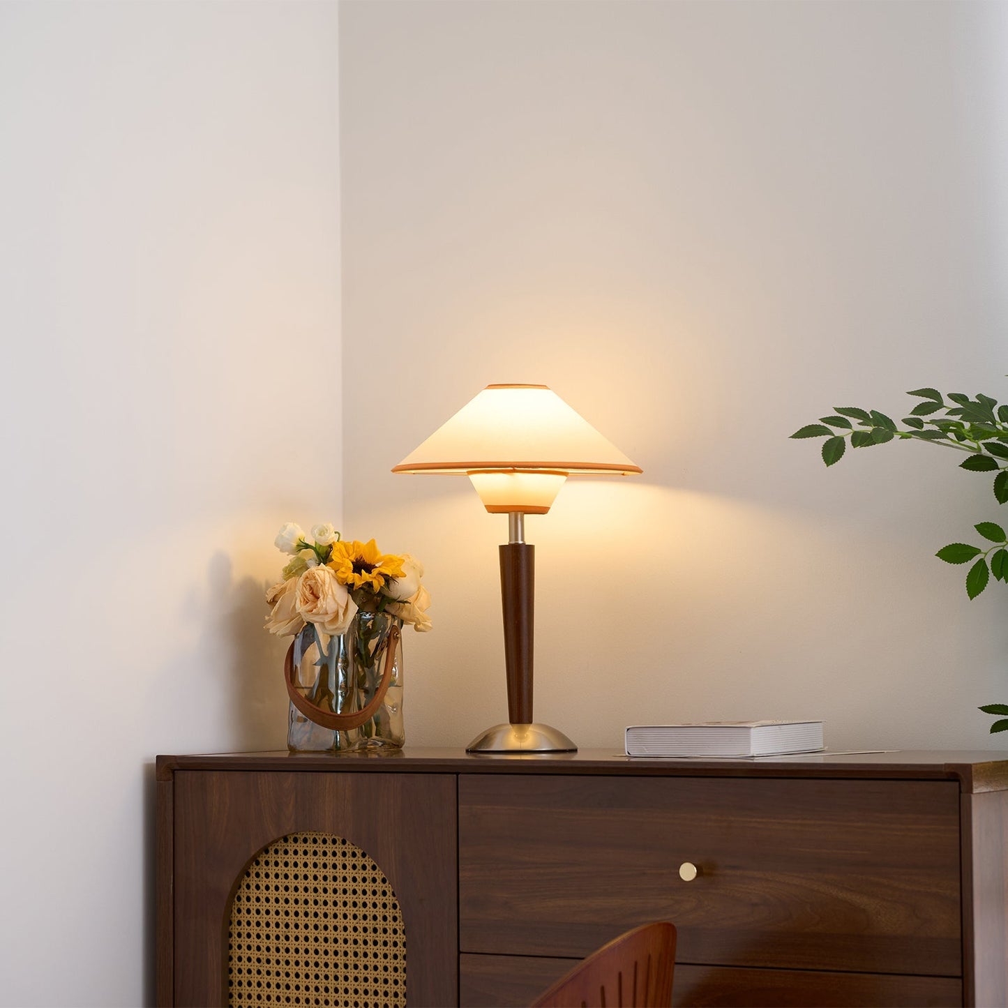 Wooden Table Lamp | Sleek Design with Fabric Shade & Ideal for Indoor Use in Modern Living Spaces