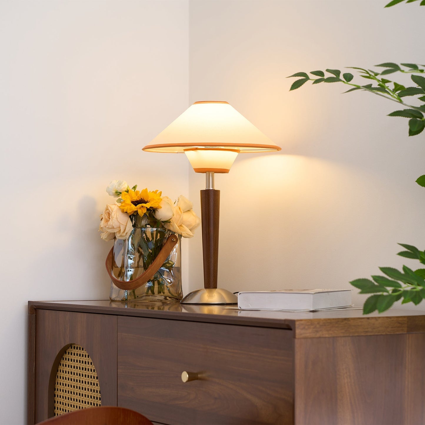 Wooden Table Lamp | Sleek Design with Fabric Shade & Ideal for Indoor Use in Modern Living Spaces