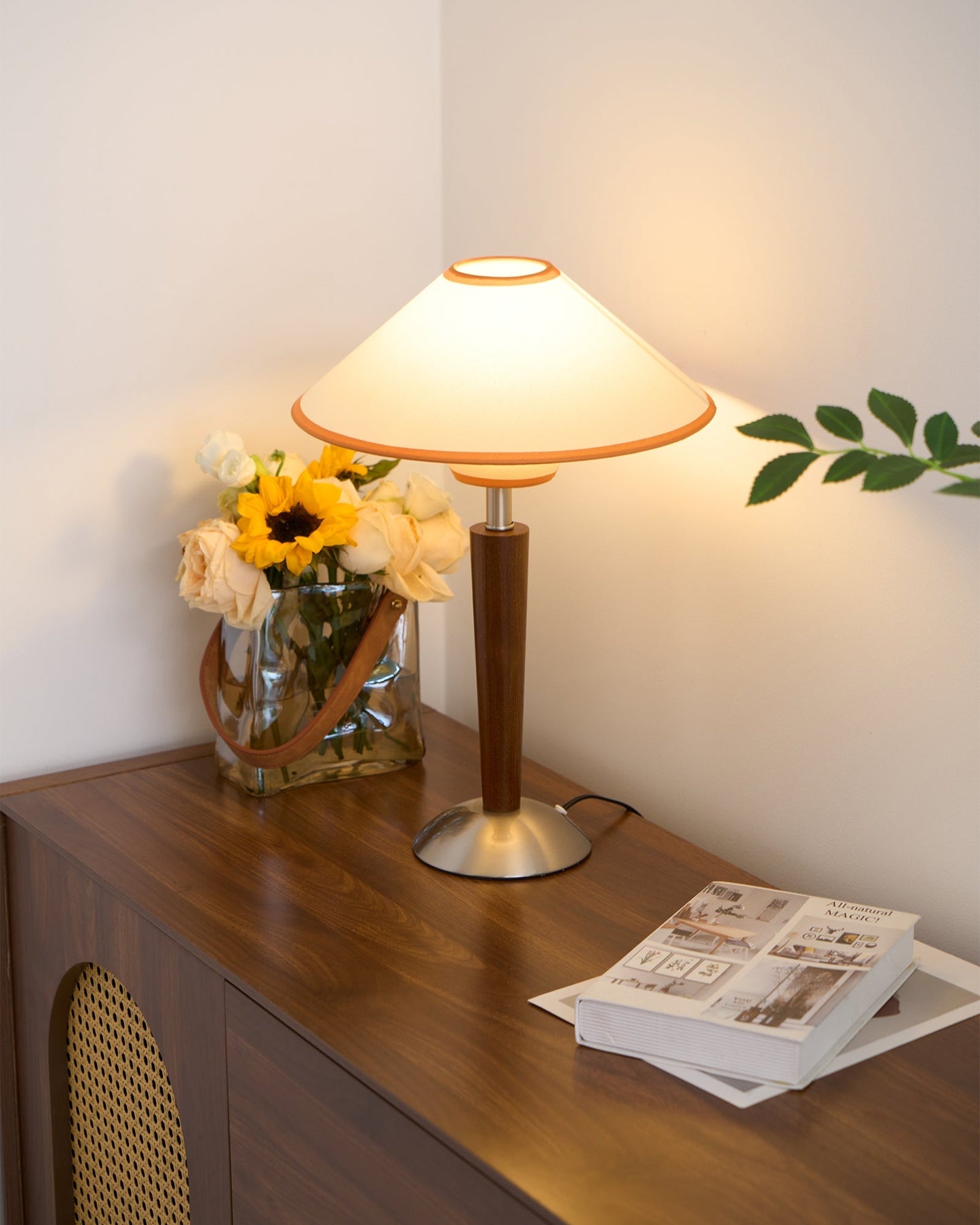 Wooden Table Lamp | Sleek Design with Fabric Shade & Ideal for Indoor Use in Modern Living Spaces