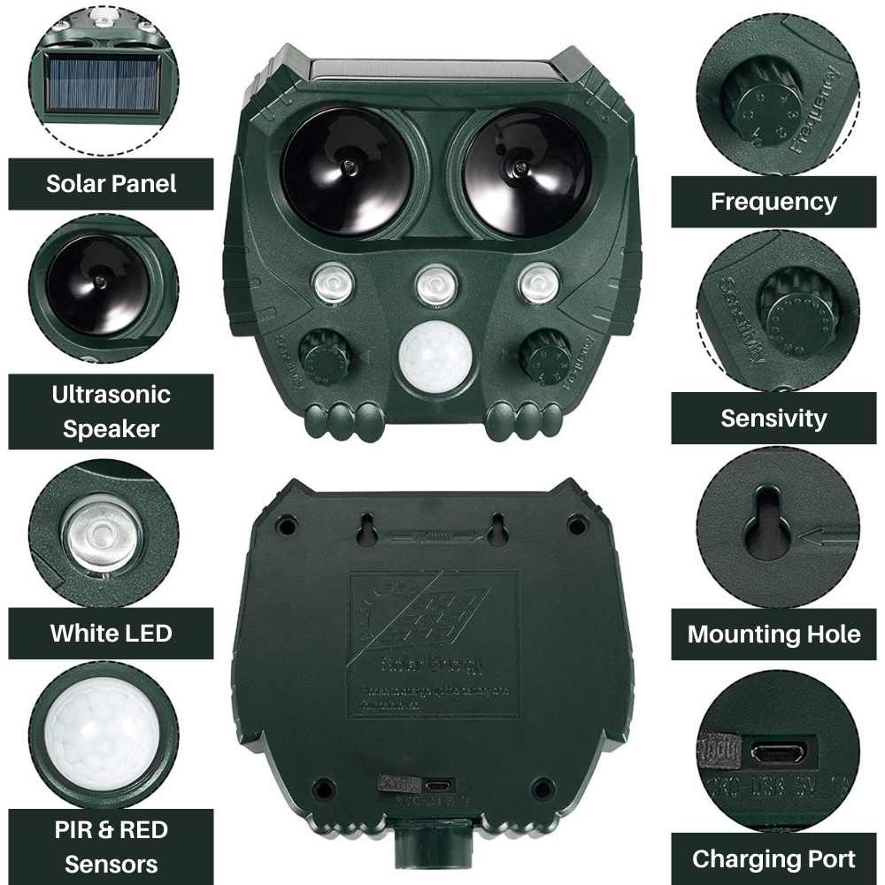 Ultrasonic Cat Repellent Device - Sonar Noise Deterrent for Cats, Dogs, Foxes, Rats & Squirrels - Effective Outdoor Animal Control