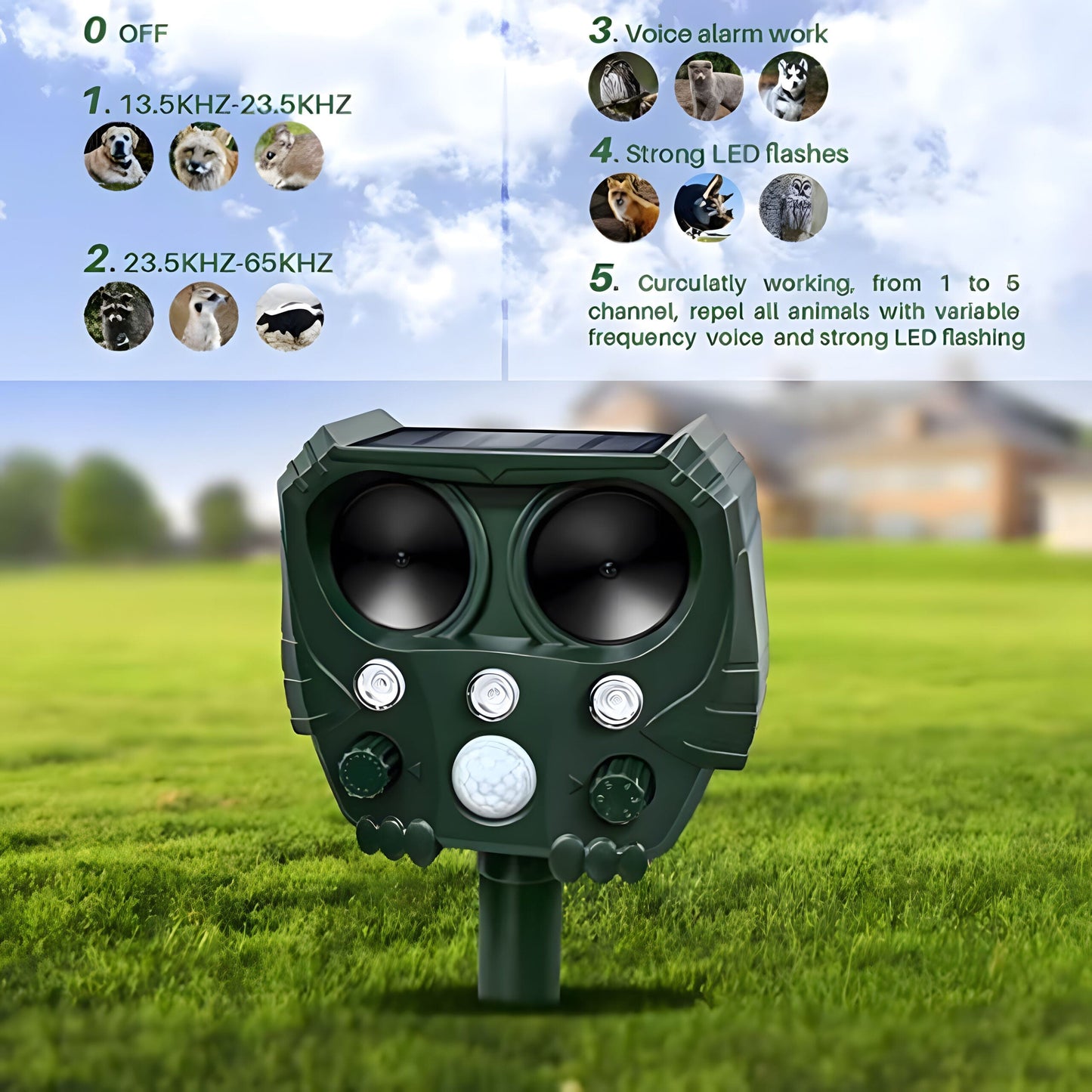 Ultrasonic Cat Repellent Device - Sonar Noise Deterrent for Cats, Dogs, Foxes, Rats & Squirrels - Effective Outdoor Animal Control