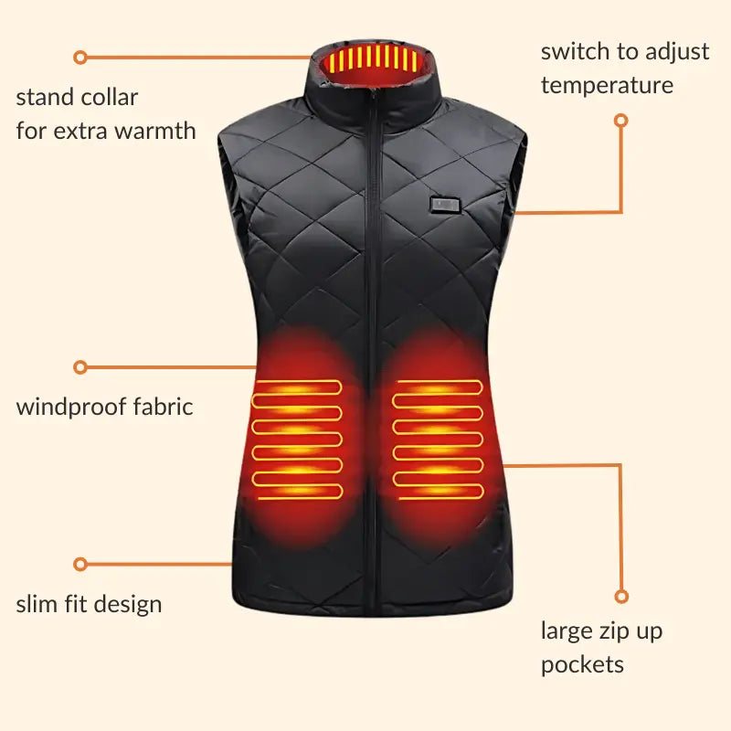 Women's Heated Gilet | 9 Heating Zones, Customisable Heat Settings & Lightweight Design for Cold Weather Activities