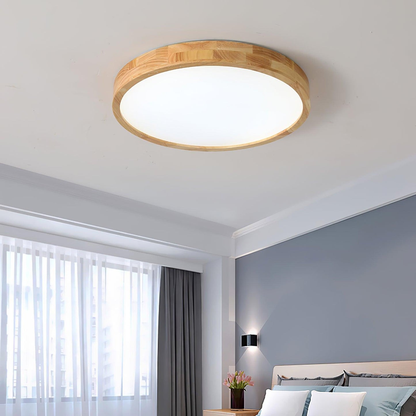 Wooden Geometric Ceiling Light | Dimmable LED, Adjustable Brightness & Modern Design for Indoor Spaces