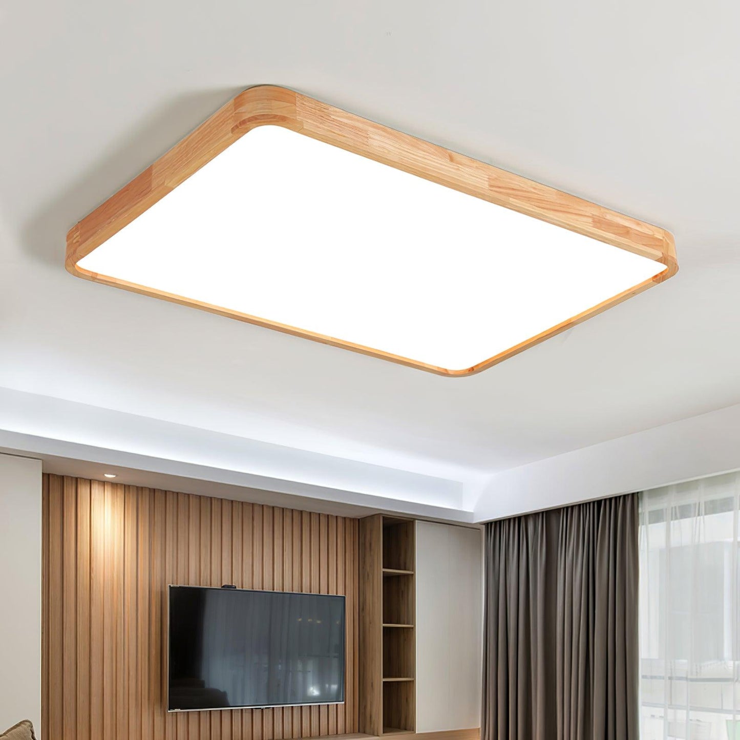 Wooden Geometric Ceiling Light | Dimmable LED, Adjustable Brightness & Modern Design for Indoor Spaces