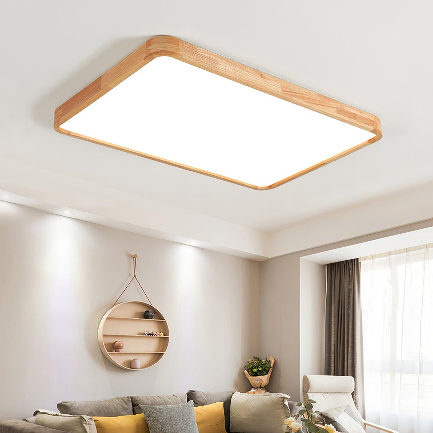 Wooden Geometric Ceiling Light | Dimmable LED, Adjustable Brightness & Modern Design for Indoor Spaces