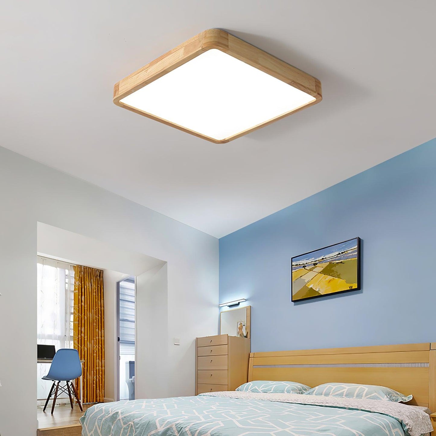 Wooden Geometric Ceiling Light | Dimmable LED, Adjustable Brightness & Modern Design for Indoor Spaces