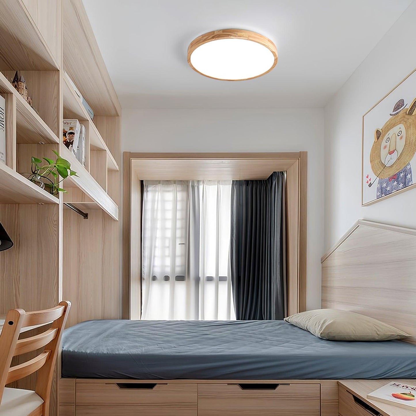 Wooden Geometric Ceiling Light | Dimmable LED, Adjustable Brightness & Modern Design for Indoor Spaces