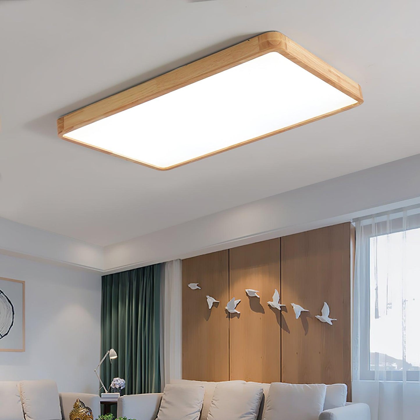 Wooden Geometric Ceiling Light | Dimmable LED, Adjustable Brightness & Modern Design for Indoor Spaces