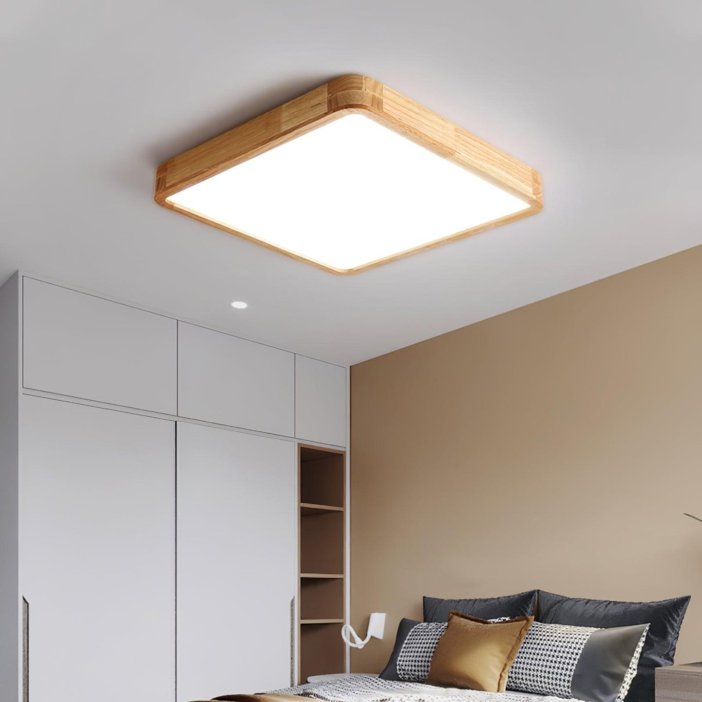 Wooden Geometric Ceiling Light | Dimmable LED, Adjustable Brightness & Modern Design for Indoor Spaces