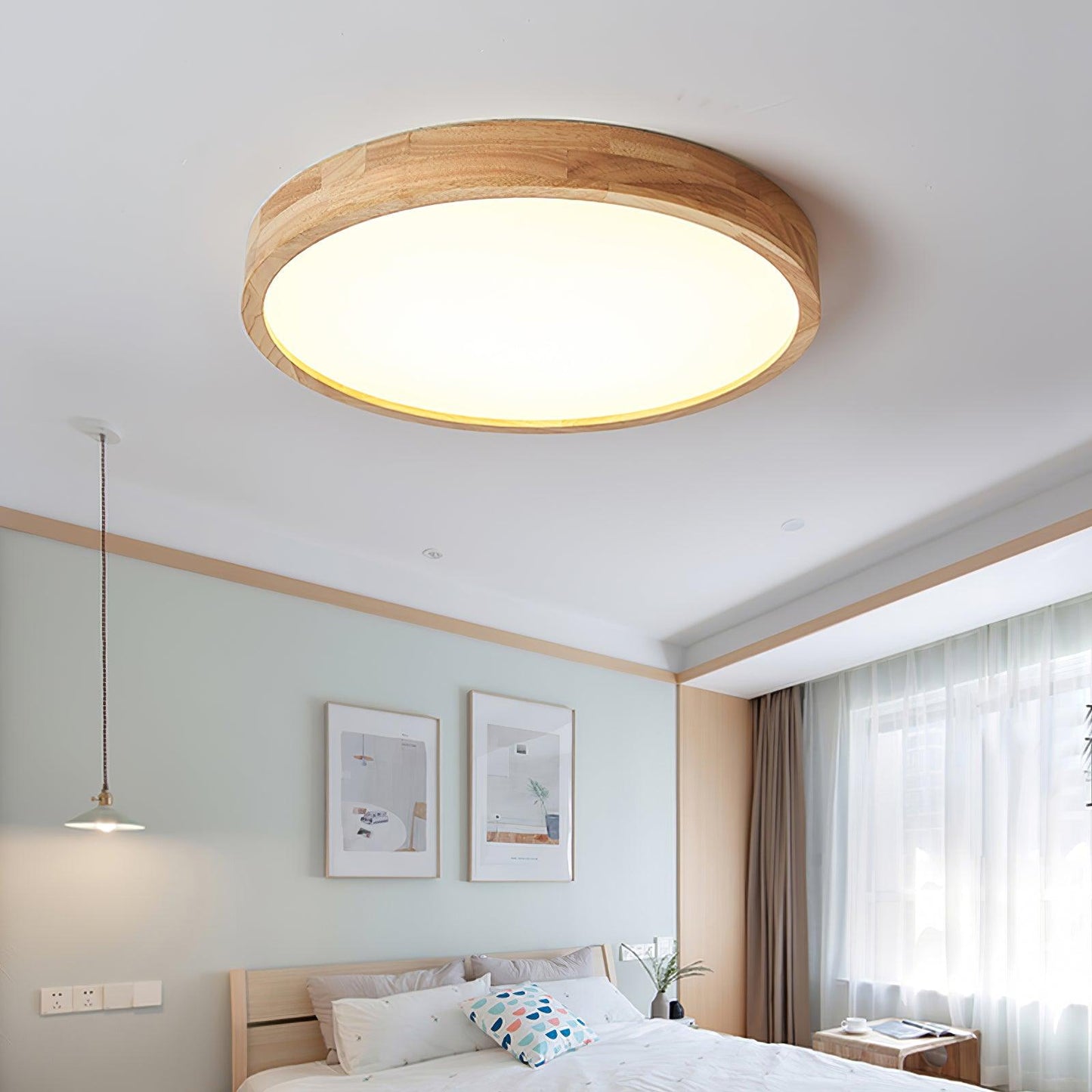 Wooden Geometric Ceiling Light | Dimmable LED, Adjustable Brightness & Modern Design for Indoor Spaces