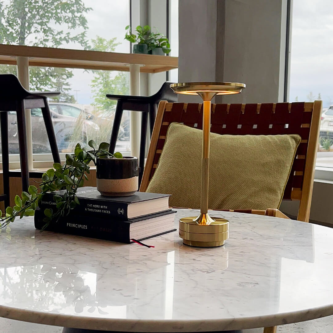 Cordless Metallic Table Lamp | Dimmable, Water-Resistant & Adjustable Light for Indoor and Outdoor Use