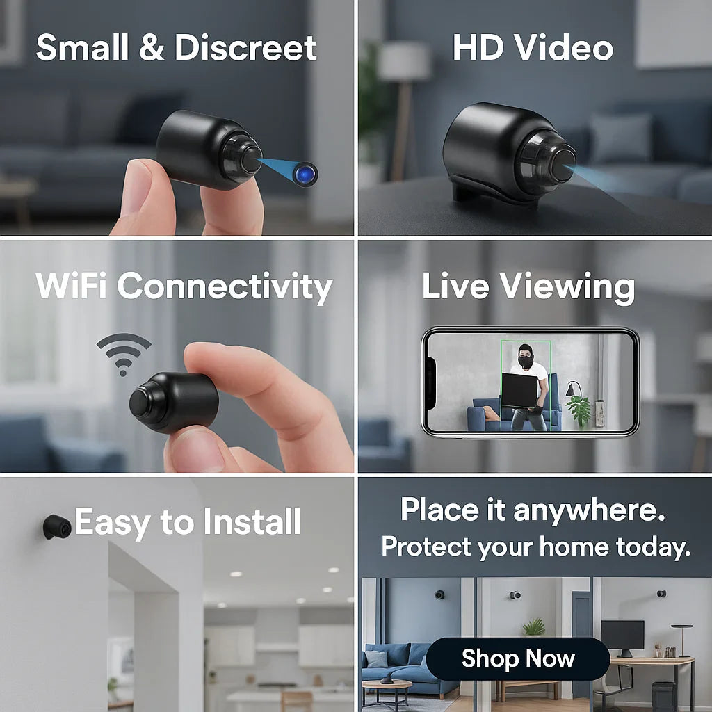 Mini Wireless Security Camera | 1080p HD, Motion Detection & Night Vision for Home and Office Monitoring