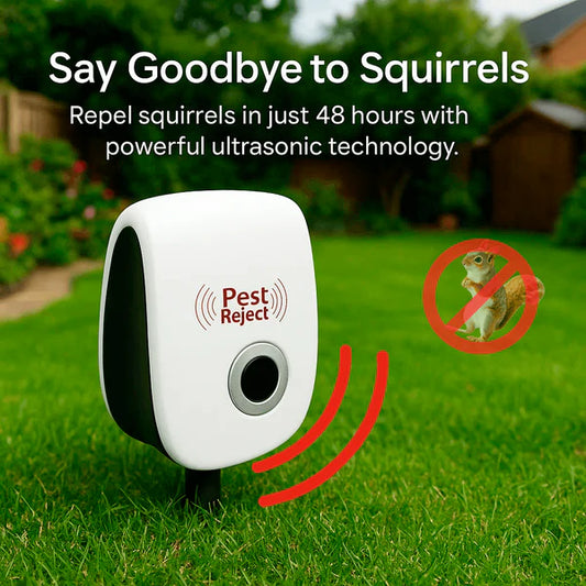 Ultrasonic Squirrel Repeller Device - Effective Pest Control for Gardens & Yards - Deters Squirrels in 48 Hours