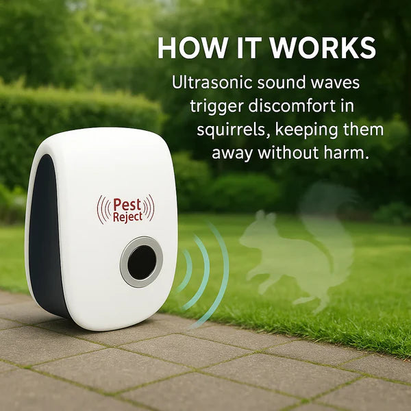 Ultrasonic Squirrel Repeller Device - Effective Pest Control for Gardens & Yards - Deters Squirrels in 48 Hours