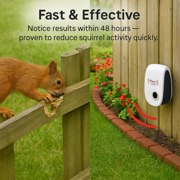 Ultrasonic Squirrel Repeller Device - Effective Pest Control for Gardens & Yards - Deters Squirrels in 48 Hours