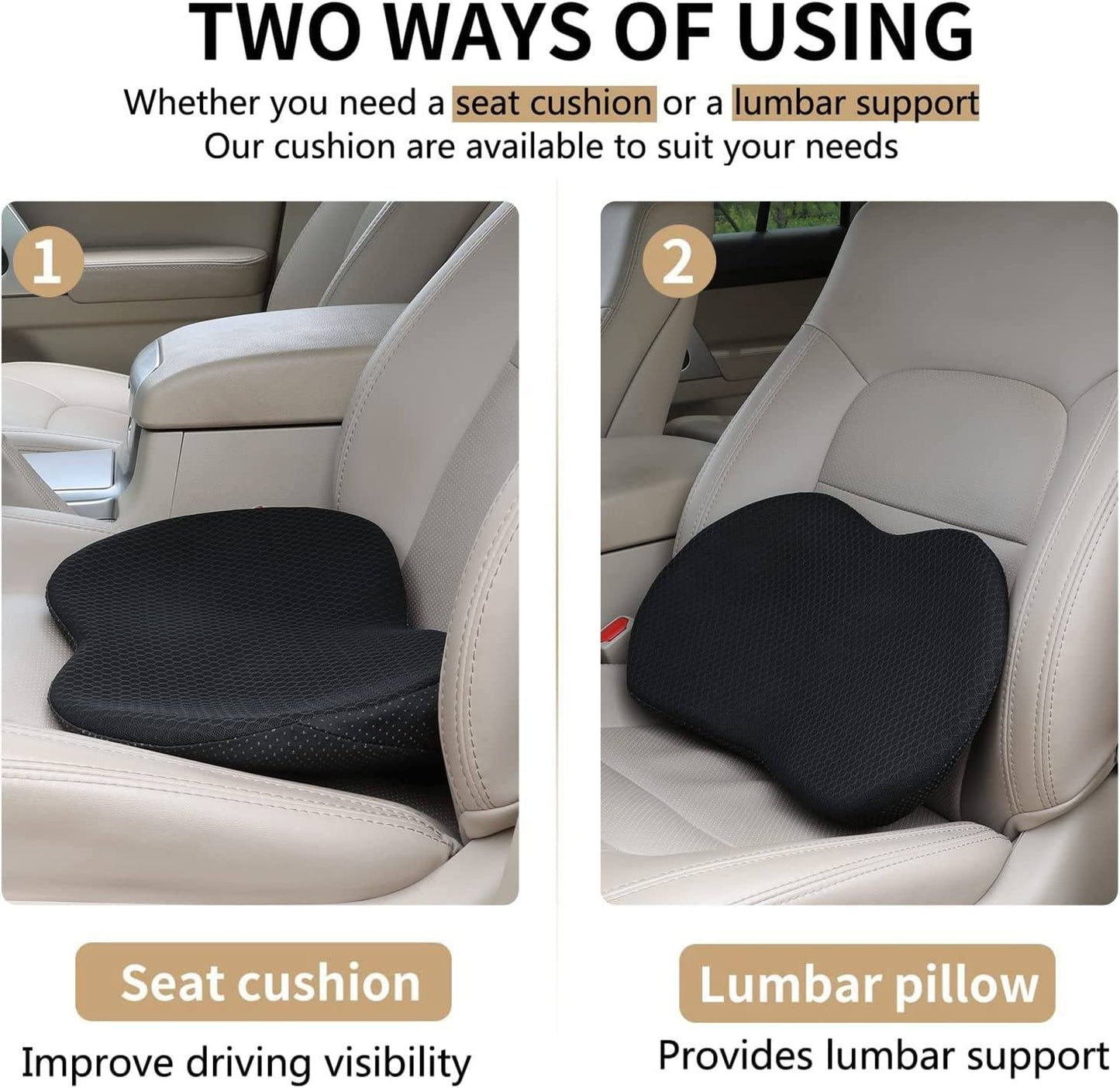Car Seat Cushion for Short Drivers | 3.5-Inch Thick, Ergonomic Memory Foam for Comfort and Pain Relief