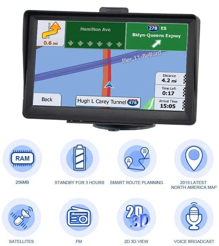 7 Inch GPS Navigation System | Real-Time Voice Guidance, Lifetime Map Updates & Compatible for Cars, Trucks, RVs