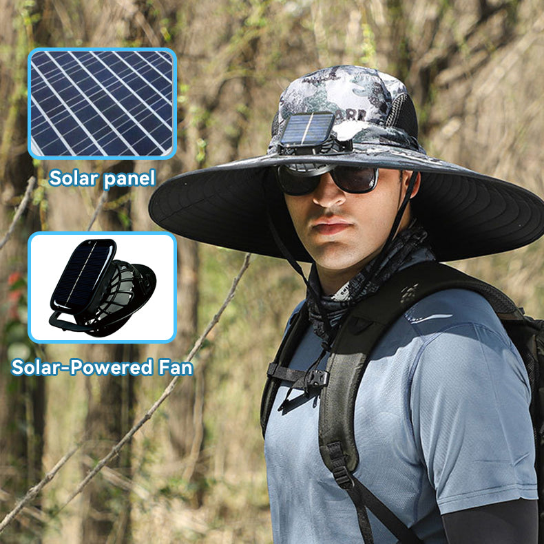 Sun Hat for Men and Women´s with UV Protection | Wide Brim Solar-Powered Fan Hat, USB Rechargeable with 3-Speed Cooling for Outdoor Use