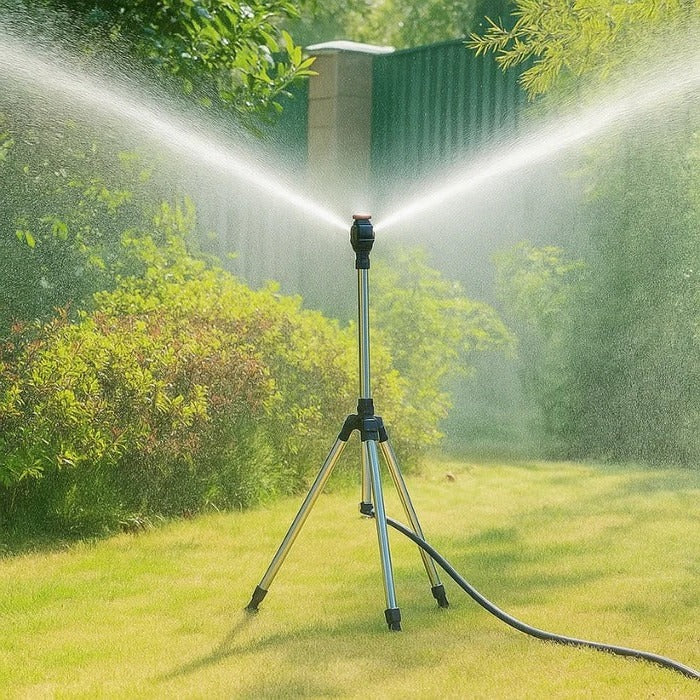 High Pressure Rotating Tripod Sprinkler | 360° Coverage, Adjustable Height & Ideal for Gardens and Lawns