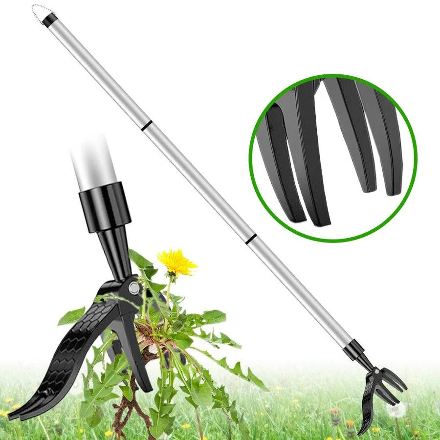 Stand Up Weed Puller Tool | Ergonomic Long Handle with 4 Claw Root Removal for Easy Gardening and Lawn Maintenance