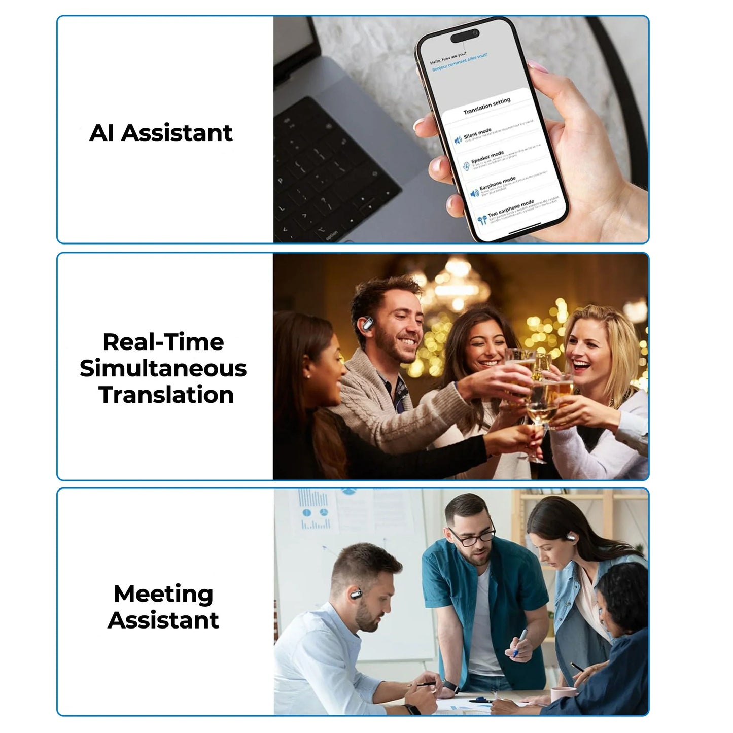 Smart Translation Earbuds | Real-Time AI Translation, Compact Design & Ideal for Travel and Business Communication