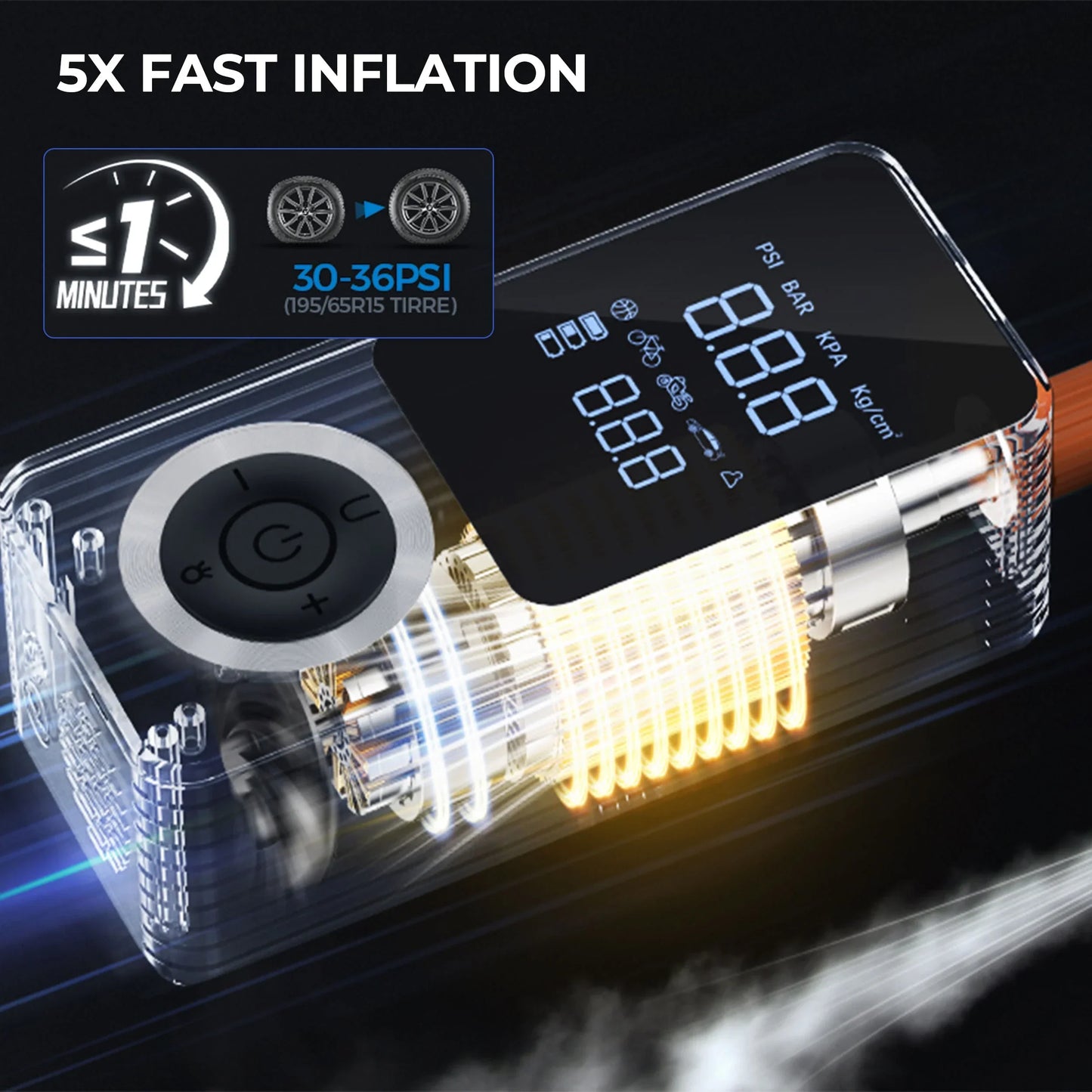 Portable Tire Inflator | Fast Inflation, Auto Shut-Off & Built-In Light for Cars and Inflatables