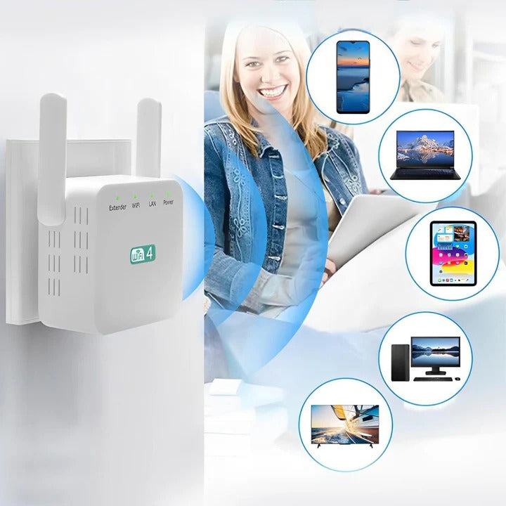 Long-Range WiFi Repeater | Dual Antenna, 300Mbps Speed & Ideal for Multi-Room Homes and Large Spaces