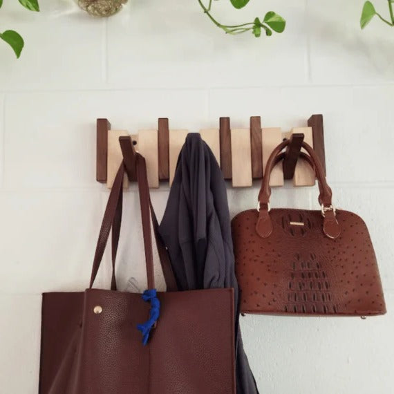 Handmade Wooden Coat Rack | Magnetic Folding Hooks, Space-Saving Design & Ideal for Entryways, Hallways, or Mudrooms