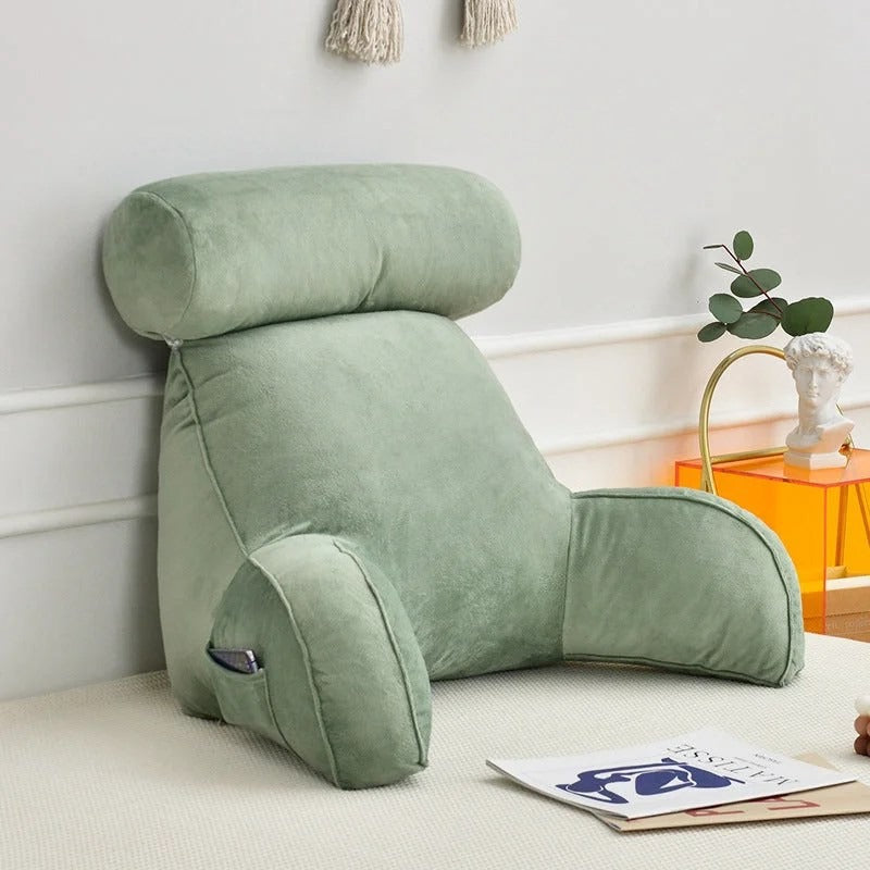 Backrest Reading Pillow with Arms | Adjustable Headrest & Soft Velour Cover for Bed & Sofa Comfort